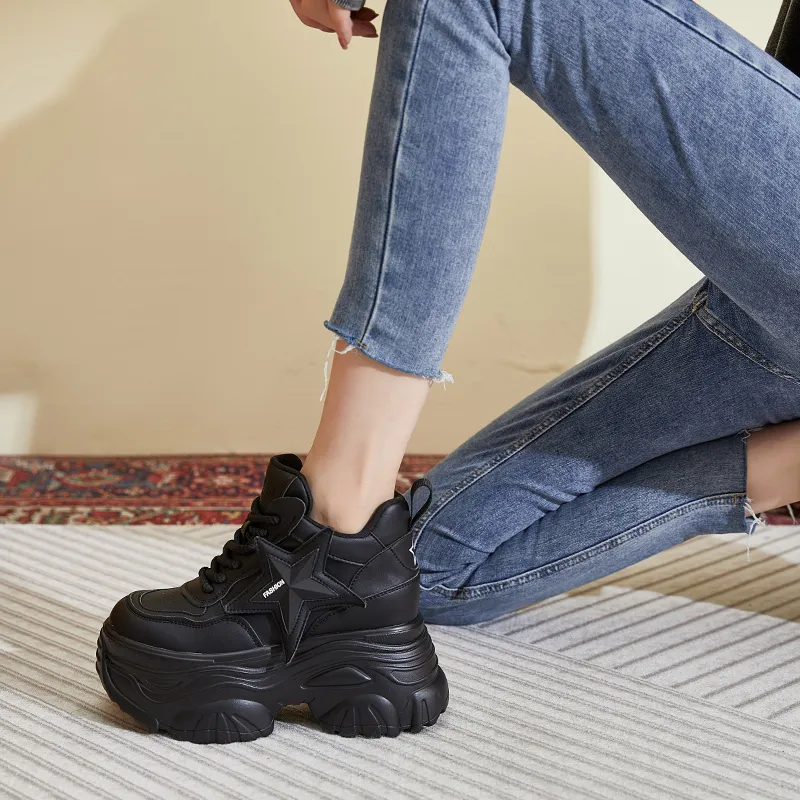 Shangjinni Abrasion Resistant Lightweight Height Increasing Low Top Chunky Sneakers Women's-6