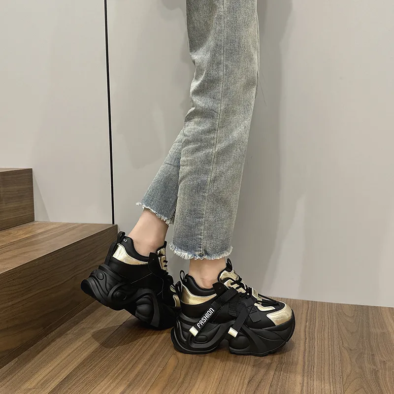 Shangjinni Cushioning Height Increasing Abrasion Resistant Lightweight Slip Resistant Low Top Chunky Sneakers Women's-4