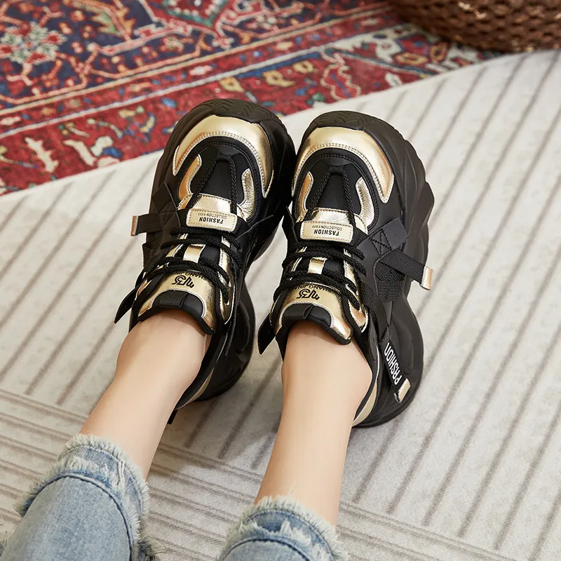 Shangjinni Cushioning Height Increasing Abrasion Resistant Lightweight Slip Resistant Low Top Chunky Sneakers Women's-2
