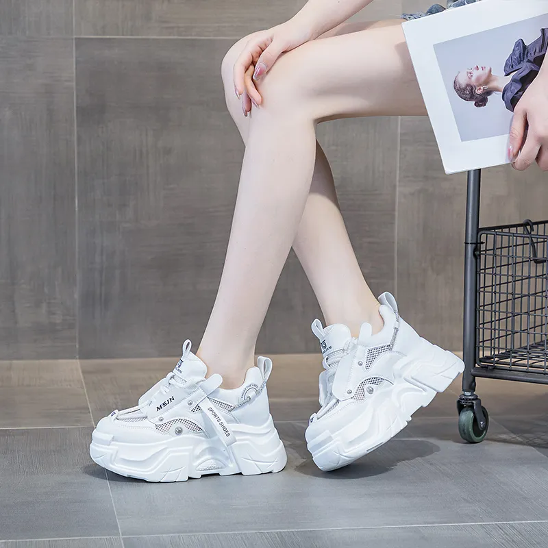 Shangjinni Lightweight Height Increasing Mid Top Chunky Sneakers Women's-10