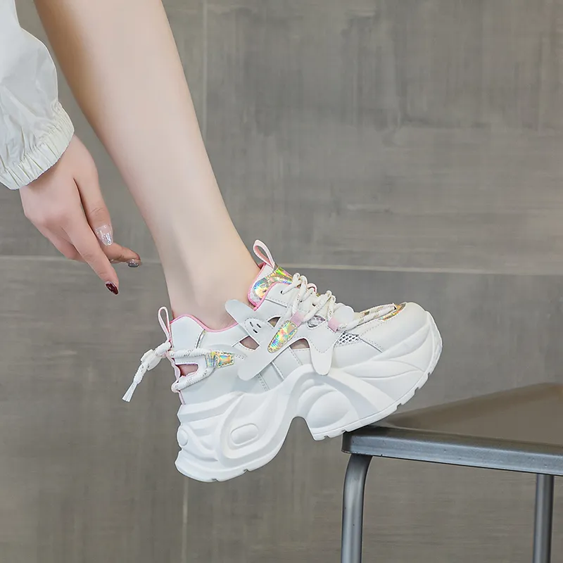 Shangjinni Chunky Sneakers Women's Low Top Beige Gold/Apricot-14