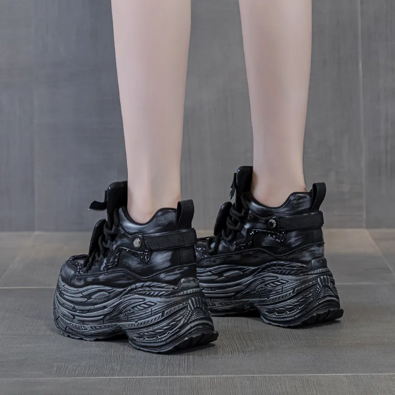 Shangjinni Anti Slip And Wear Resistant Height Increasing Mid Top Chunky Sneakers Women's-9