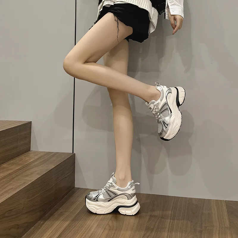 Shangjinni Lightweight Height Increasing Mid Top Chunky Sneakers Women's-14