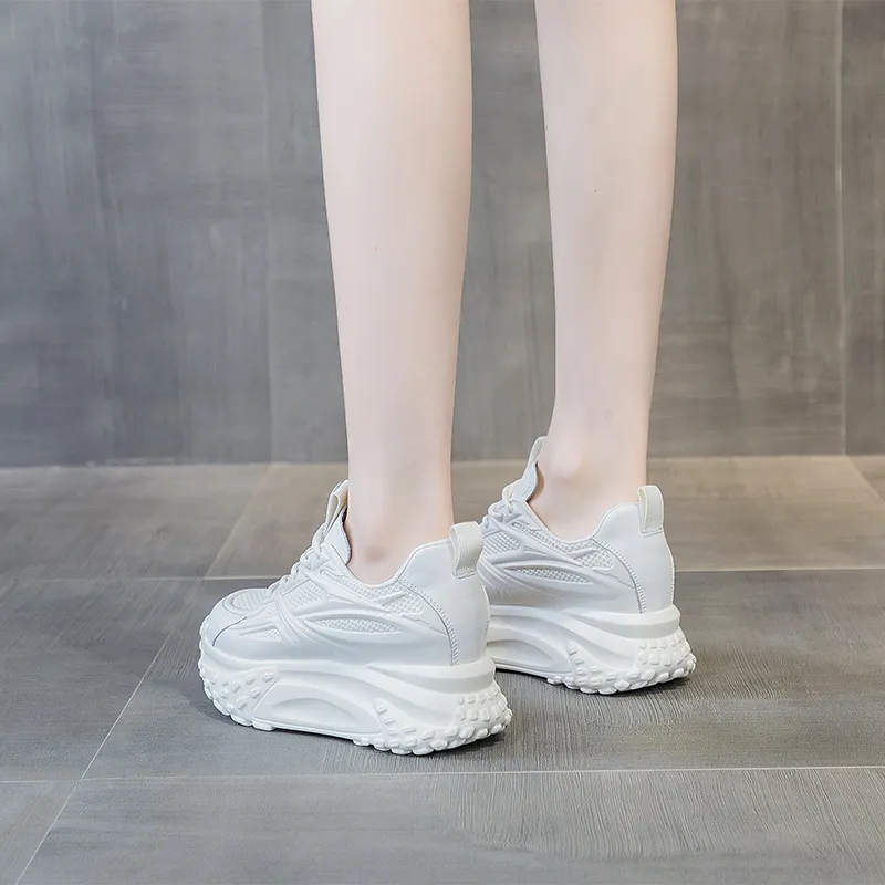 Shangjinni Breathable Lightweight Height Increasing Mid Top Chunky Sneakers Women's-11