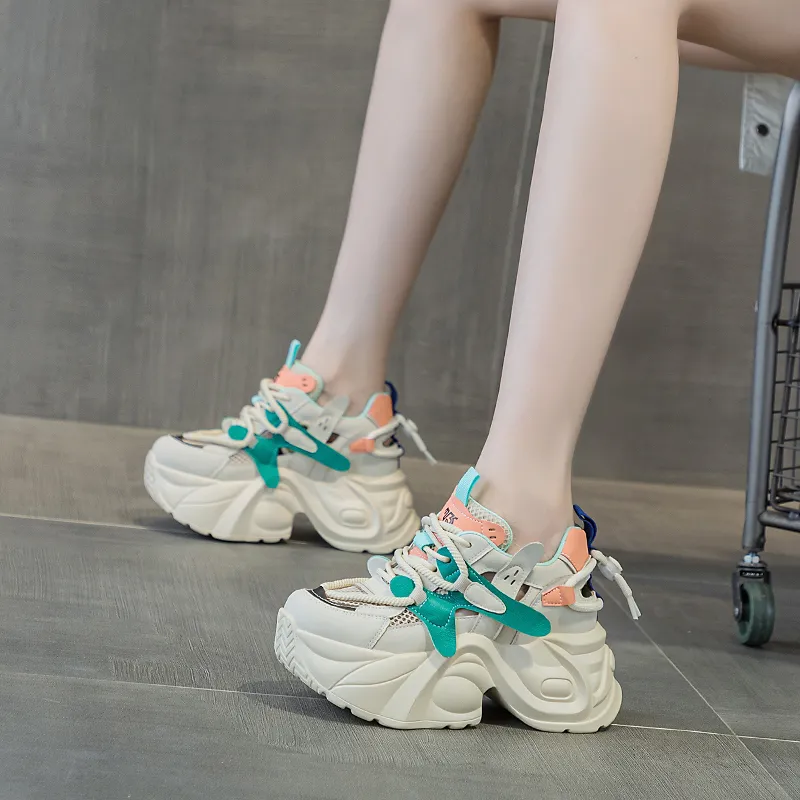 Shangjinni Chunky Sneakers Women's Low Top Beige Gold/Apricot-25