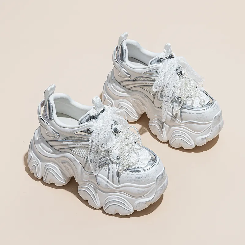 Shangjinni Abrasion Resistant Breathable Height Increasing Low Top Chunky Sneakers Women's-2