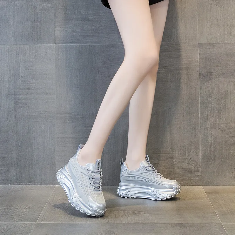 Shangjinni Breathable Lightweight Height Increasing Mid Top Chunky Sneakers Women's-14