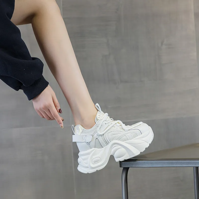 Shangjinni Cushioning Anti-Slip Wear-Resistant Breathable Lightweight Height Increasing Low-Top Chunky Sneakers Women's-4