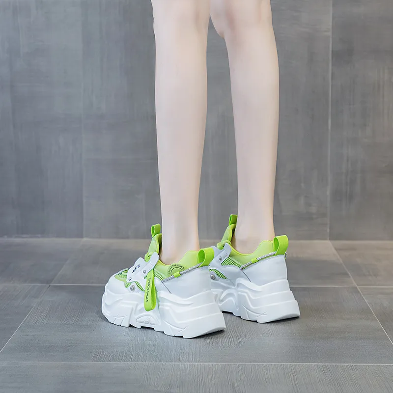 Shangjinni Lightweight Height Increasing Mid Top Chunky Sneakers Women's-4