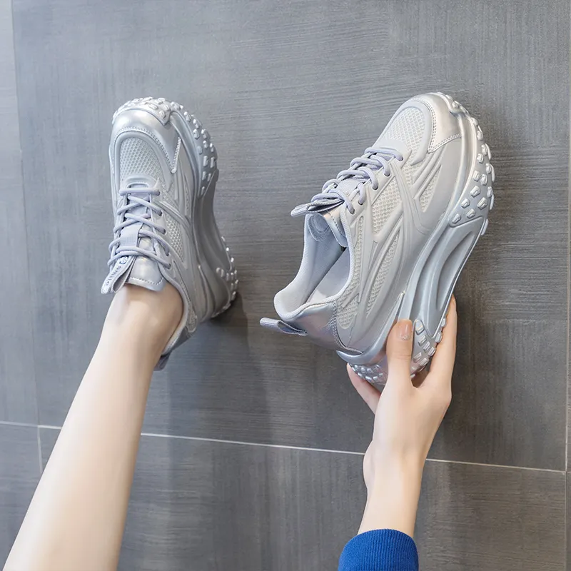 Shangjinni Breathable Lightweight Height Increasing Mid Top Chunky Sneakers Women's-17