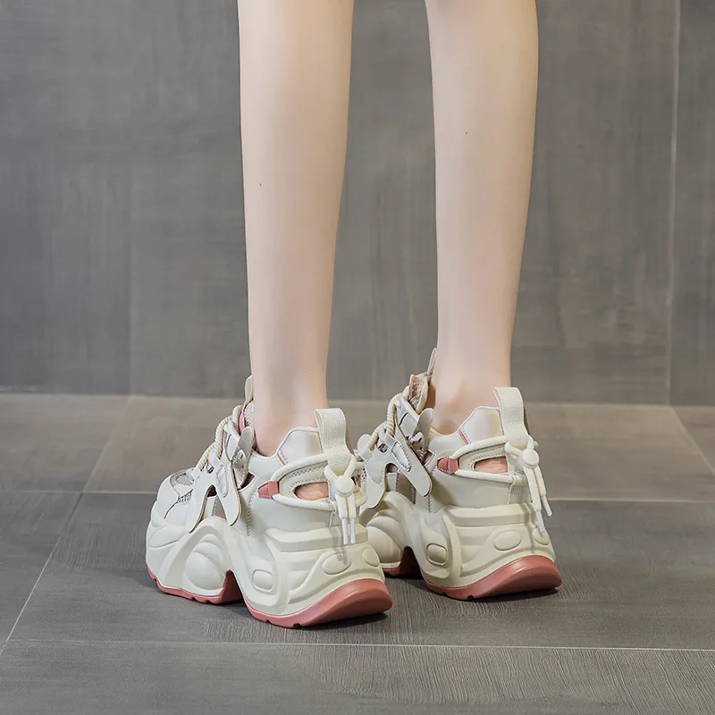 Shangjinni Chunky Sneakers Women's Low Top Beige Gold/Apricot-11