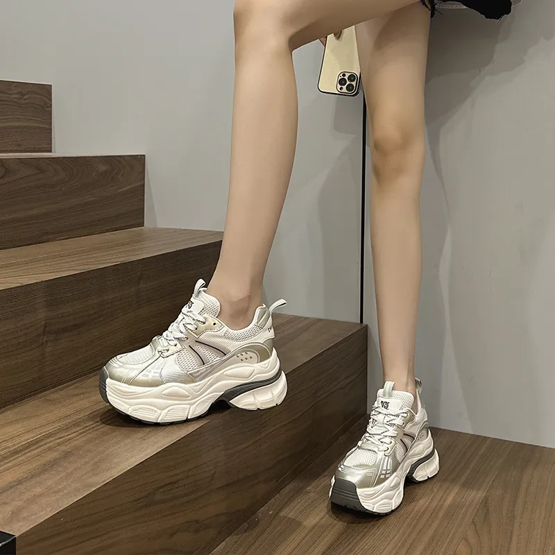 Shangjinni Lightweight Height Increasing Mid Top Chunky Sneakers Women's-4