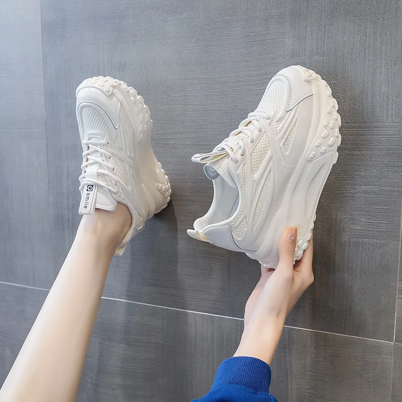 Shangjinni Breathable Lightweight Height Increasing Mid Top Chunky Sneakers Women's-9