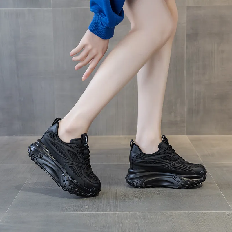 Shangjinni Breathable Lightweight Height Increasing Mid Top Chunky Sneakers Women's-2