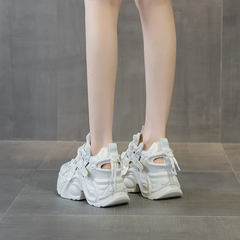 Shangjinni Chunky Sneakers Women's Low Top Beige Gold/Apricot-2