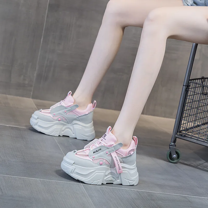 Shangjinni Lightweight Height Increasing Mid Top Chunky Sneakers Women's-22