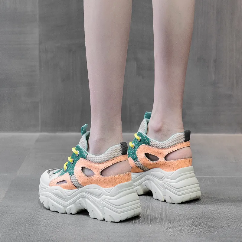 Shangjinni Lightweight Height Increasing Mid Top Chunky Sneakers Women's-2
