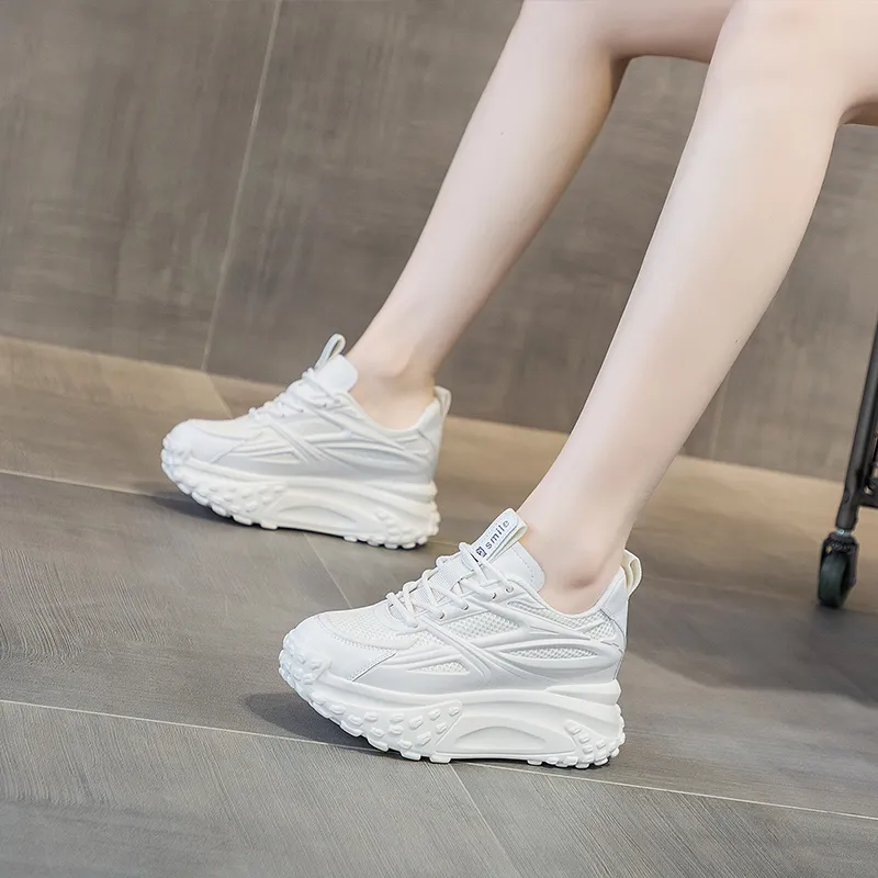 Shangjinni Breathable Lightweight Height Increasing Mid Top Chunky Sneakers Women's-7