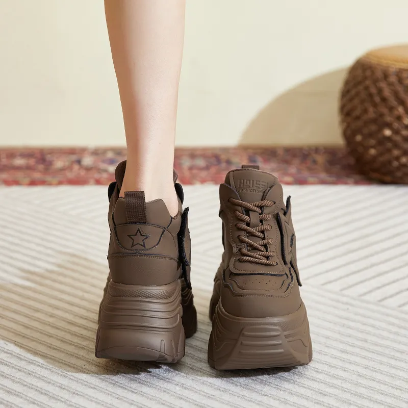 Shangjinni Abrasion Resistant Lightweight Height Increasing Low Top Chunky Sneakers Women's-12