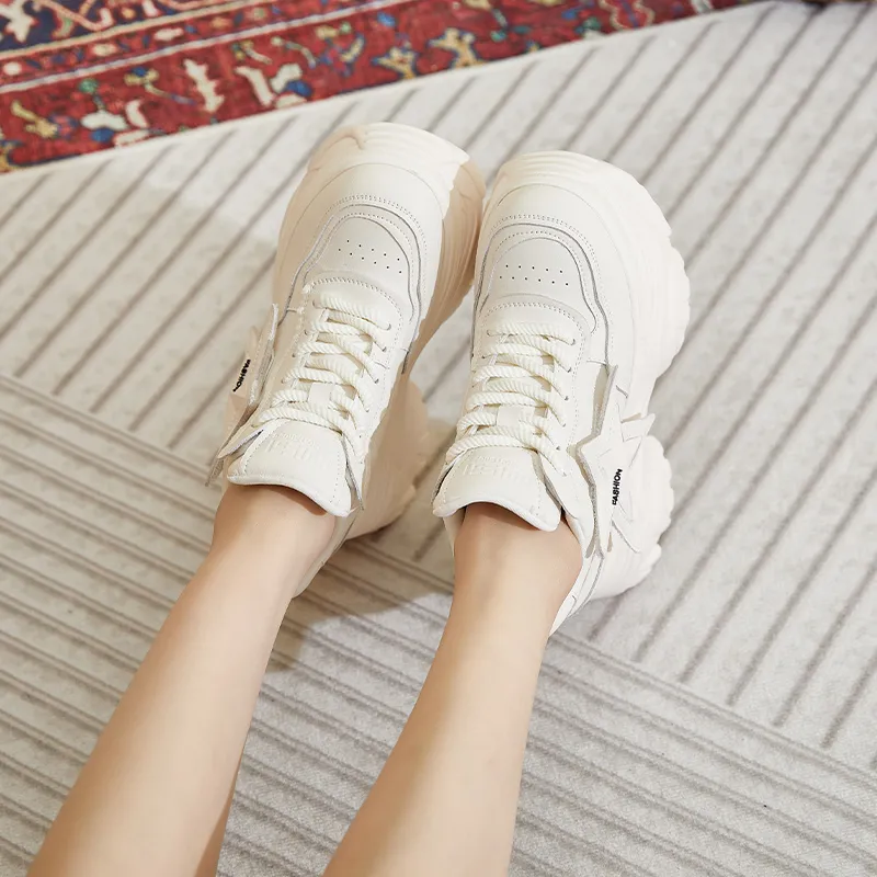Shangjinni Abrasion Resistant Lightweight Height Increasing Low Top Chunky Sneakers Women's-4