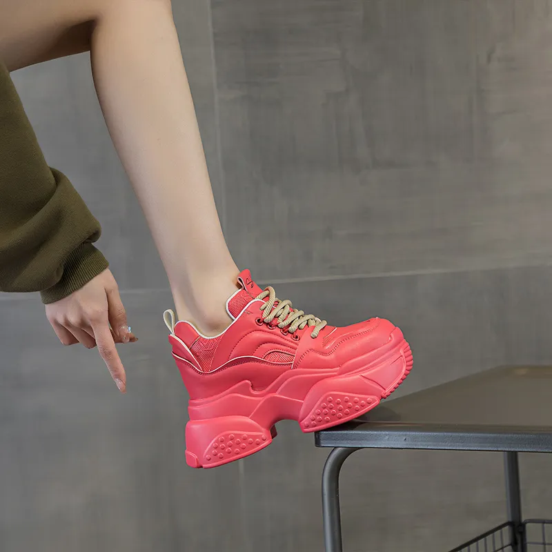 Shangjinni Lightweight Height Increasing Mid-Top Chunky Sneakers Women's-15