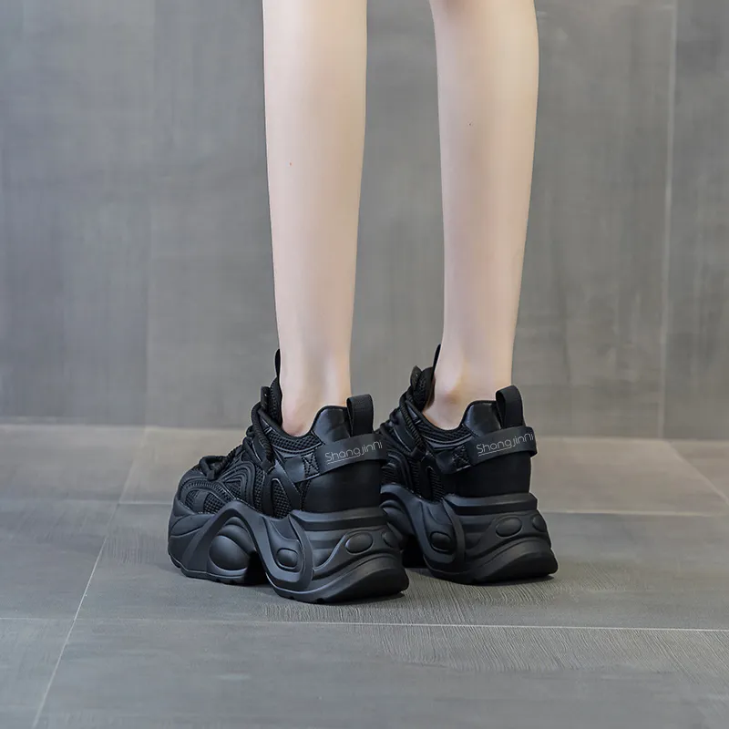 Shangjinni Cushioning Anti-Slip Wear-Resistant Breathable Lightweight Height Increasing Low-Top Chunky Sneakers Women's-17