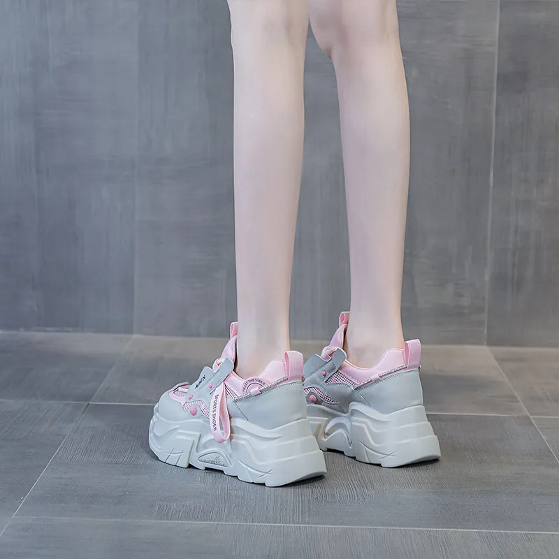 Shangjinni Lightweight Height Increasing Mid Top Chunky Sneakers Women's-20