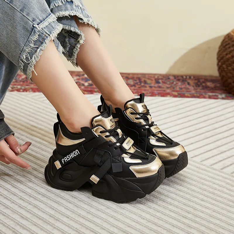 Shangjinni Cushioning Height Increasing Abrasion Resistant Lightweight Slip Resistant Low Top Chunky Sneakers Women's-3