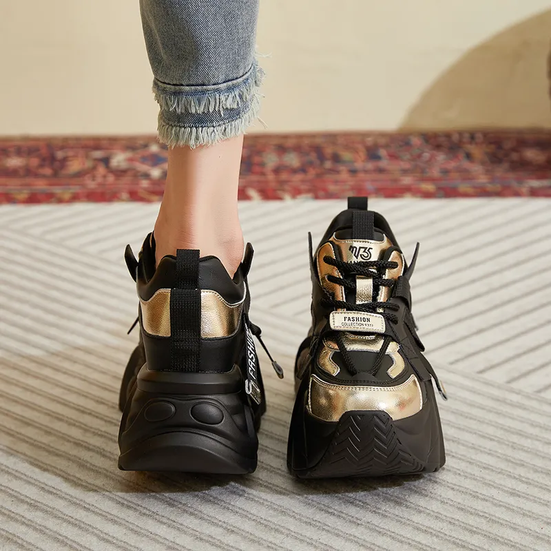 Shangjinni Cushioning Height Increasing Abrasion Resistant Lightweight Slip Resistant Low Top Chunky Sneakers Women's-1