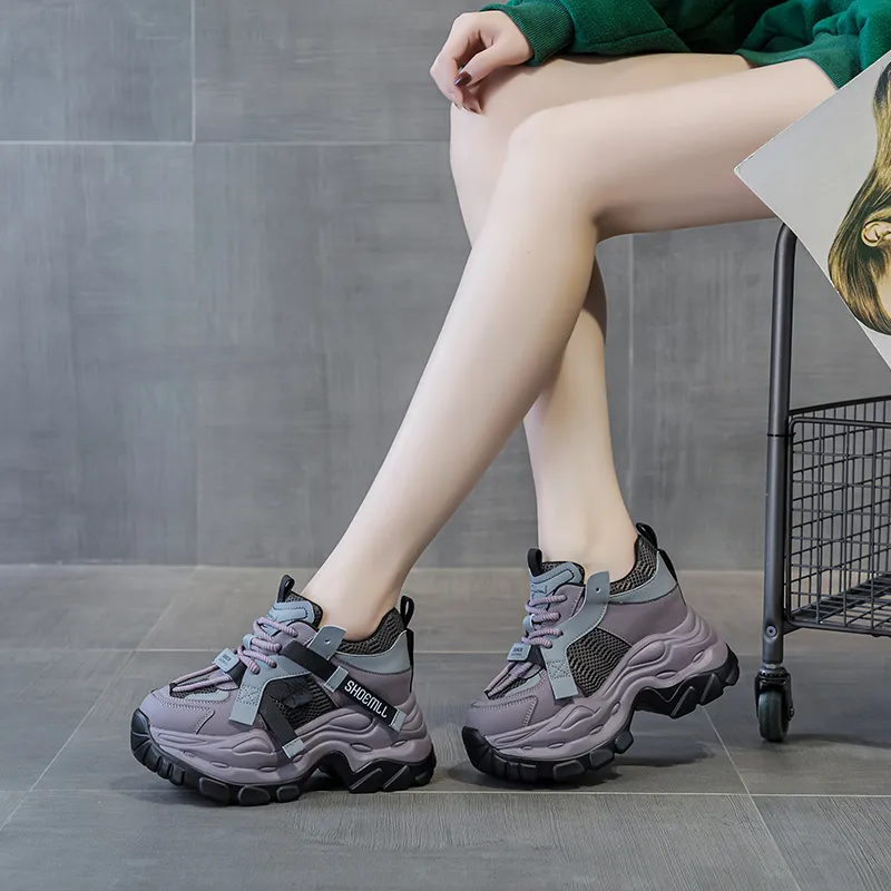 Shangjinni Slip Resistant Lightweight Height Increasing Mid Top Chunky Sneakers Women's-7