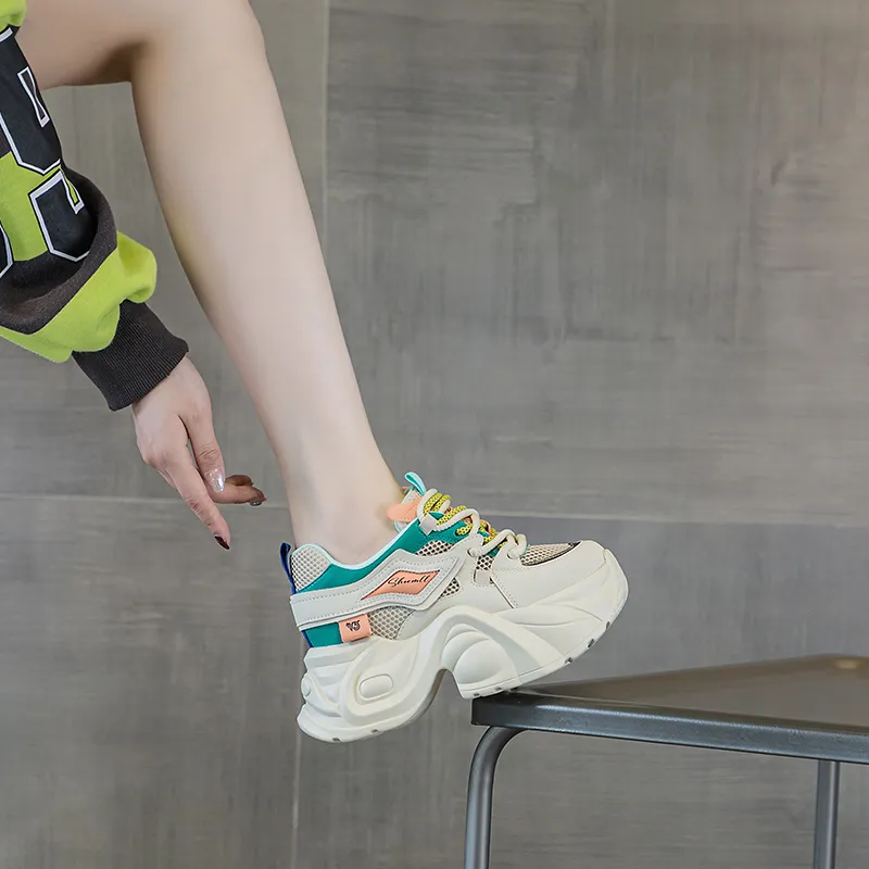 Shangjinni Lightweight Height Increasing Mid Top Chunky Sneakers Women's-9