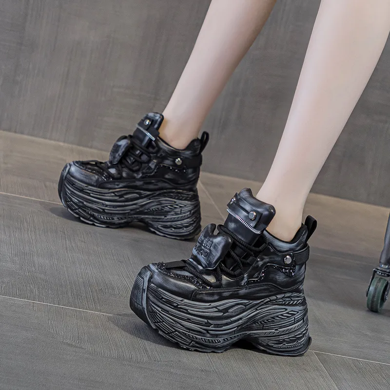 Shangjinni Anti Slip And Wear Resistant Height Increasing Mid Top Chunky Sneakers Women's-6