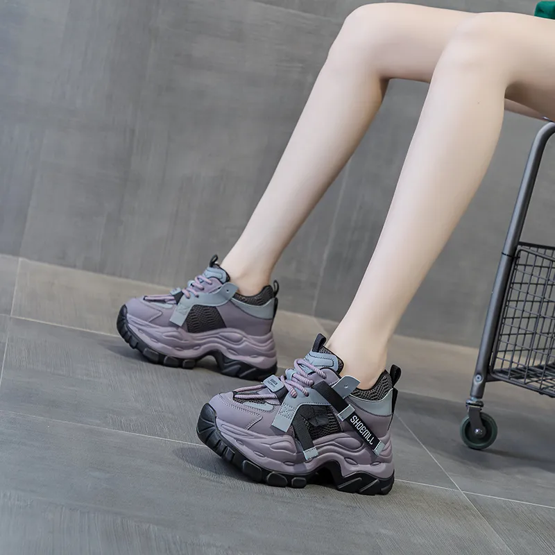 Shangjinni Slip Resistant Lightweight Height Increasing Mid Top Chunky Sneakers Women's-9