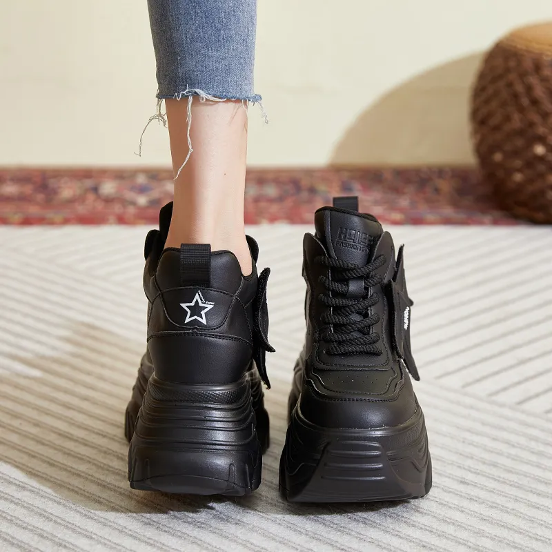 Shangjinni Abrasion Resistant Lightweight Height Increasing Low Top Chunky Sneakers Women's-7