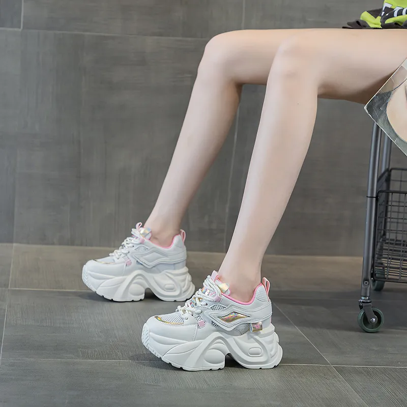 Shangjinni Lightweight Height Increasing Mid Top Chunky Sneakers Women's-13