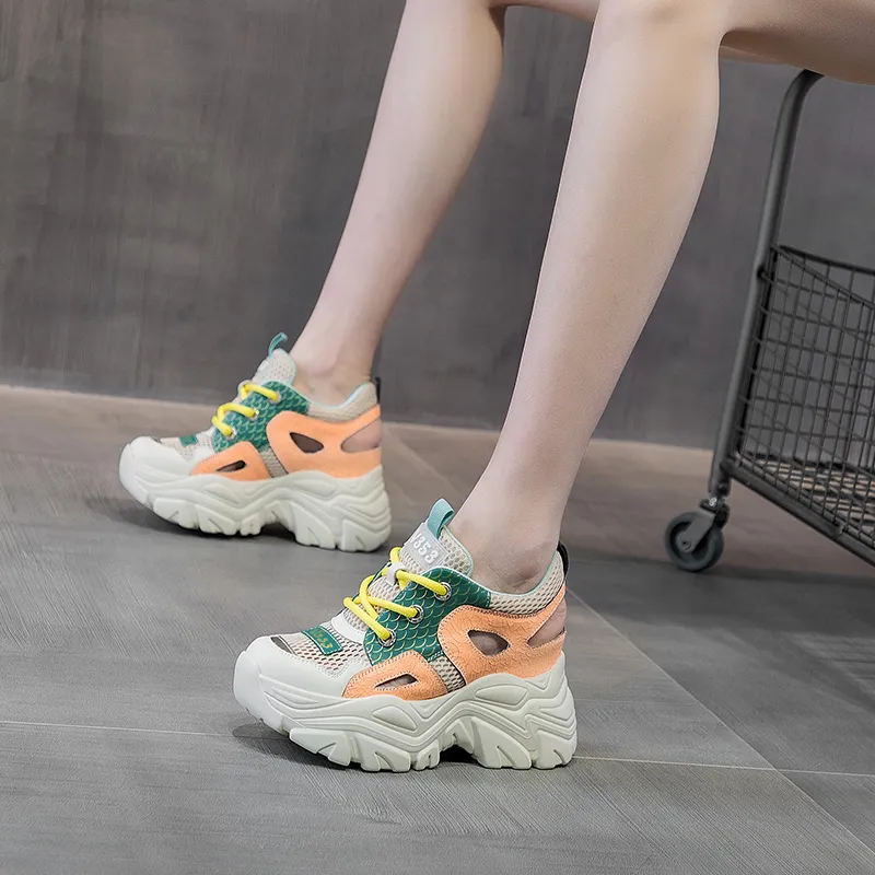 Shangjinni Lightweight Height Increasing Mid Top Chunky Sneakers Women's-1