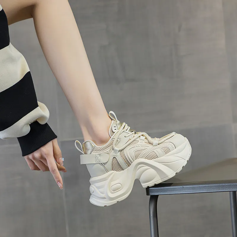 Shangjinni Cushioning Anti-Slip Wear-Resistant Breathable Lightweight Height Increasing Low-Top Chunky Sneakers Women's-10