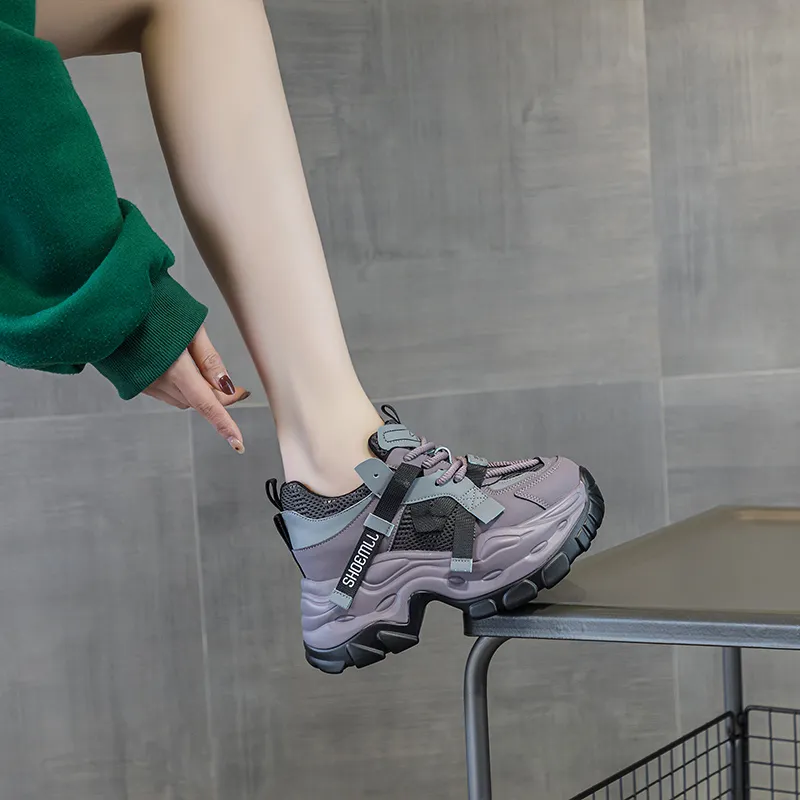 Shangjinni Slip Resistant Lightweight Height Increasing Mid Top Chunky Sneakers Women's-11