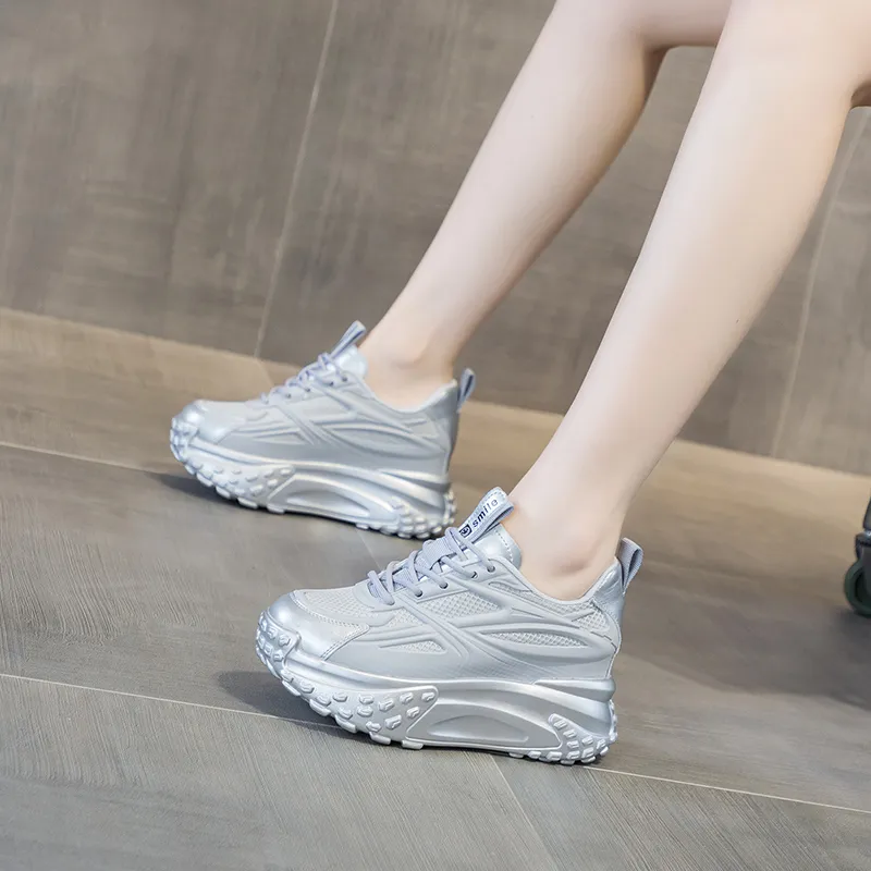 Shangjinni Breathable Lightweight Height Increasing Mid Top Chunky Sneakers Women's-13