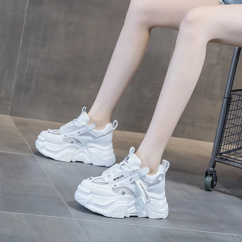 Shangjinni Lightweight Height Increasing Mid Top Chunky Sneakers Women's-11