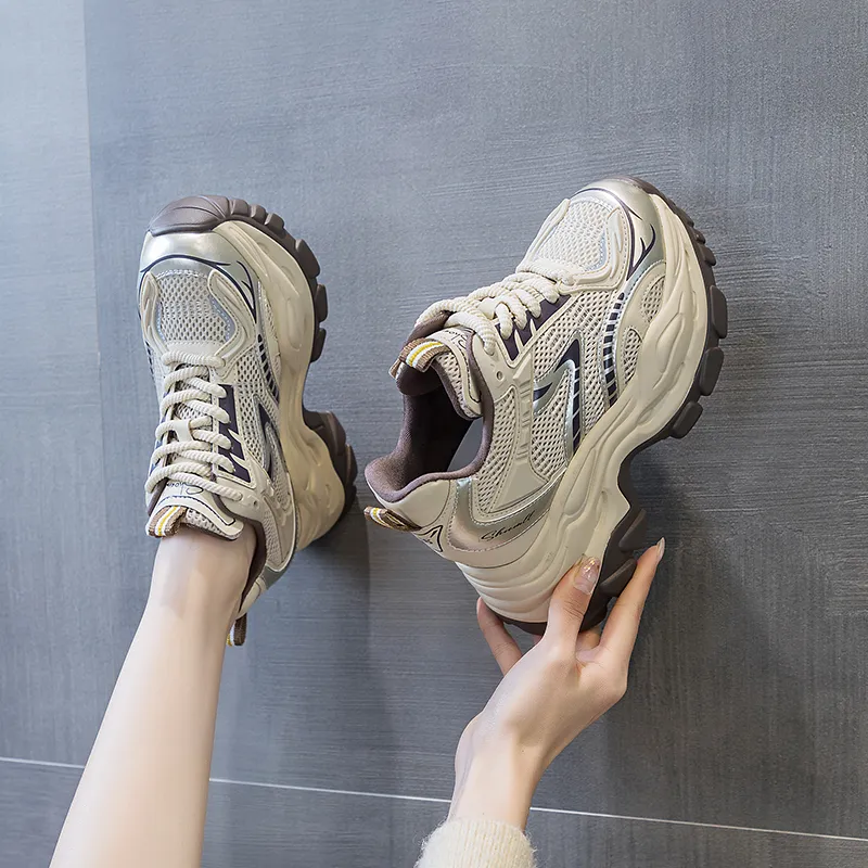 Shangjinni Slip Resistant, Abrasion Resistant, Breathable, Height Increasing Low Top Chunky Sneakers Women's-1