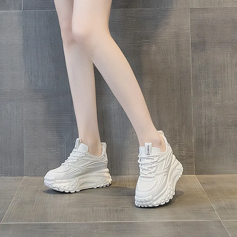 Shangjinni Breathable Lightweight Height Increasing Mid Top Chunky Sneakers Women's-10