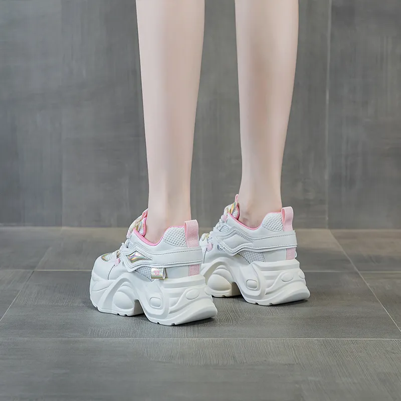 Shangjinni Lightweight Height Increasing Mid Top Chunky Sneakers Women's-17