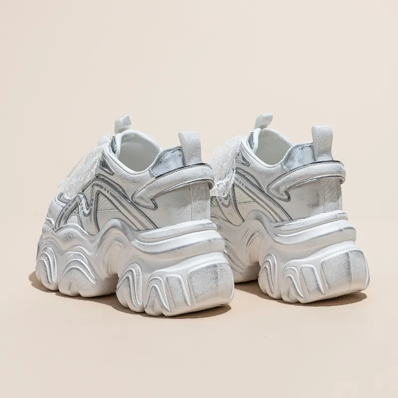 Shangjinni Abrasion Resistant Breathable Height Increasing Low Top Chunky Sneakers Women's-3
