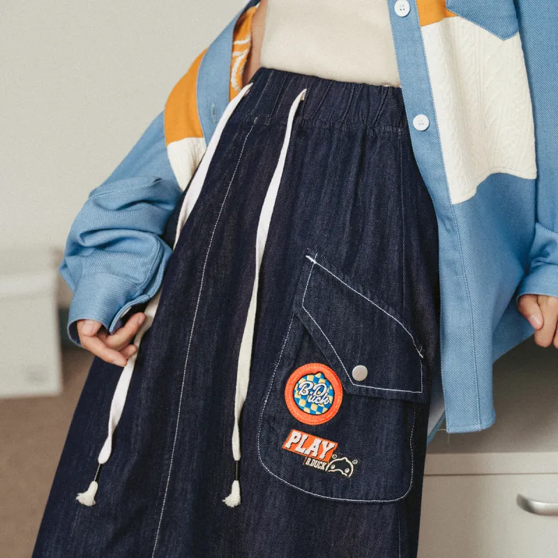 B.Duck Denim Long Skirts Women's Dark Blue-4