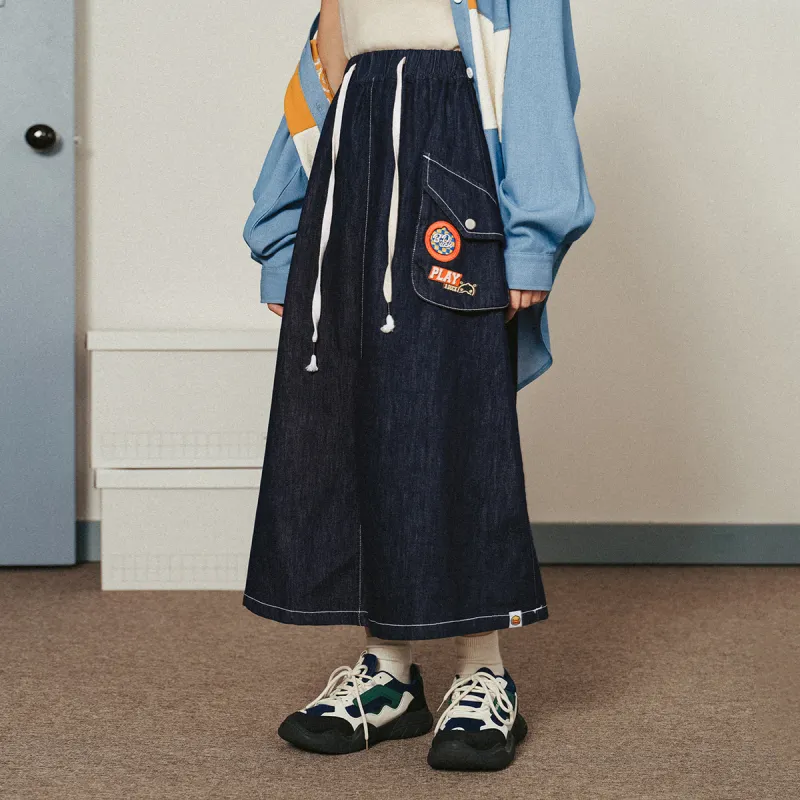 B.Duck Denim Long Skirts Women's Dark Blue-2