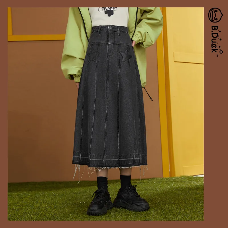 B.Duck Denim Long Skirts Women's Black-3