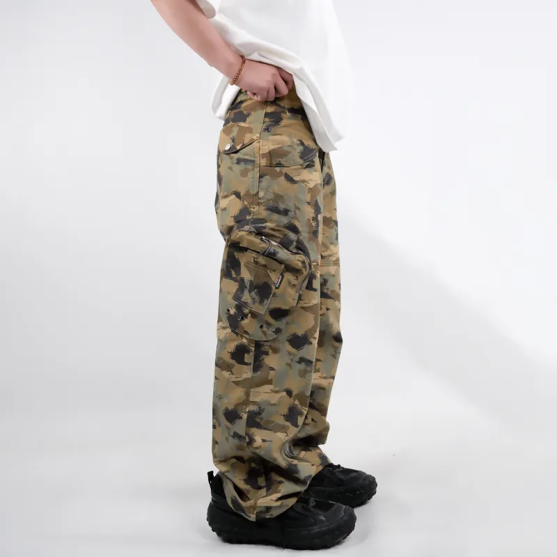FEAROM Cargo Pants Unisex Brown Yellow Camouflage-6