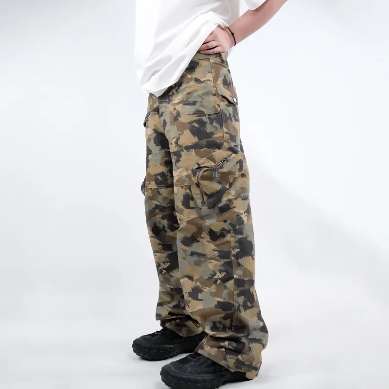 FEAROM Cargo Pants Unisex Brown Yellow Camouflage-5