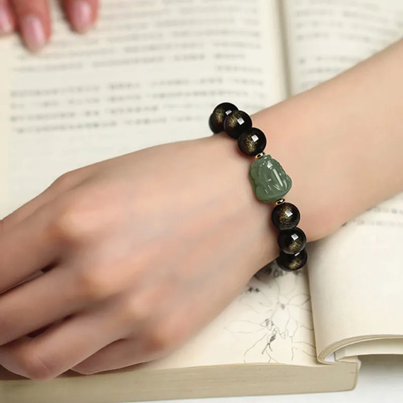 GOLDFISH ALLEY Obsidian Jade Bracelets Unisex-2